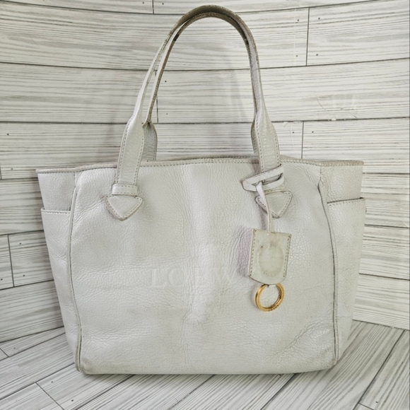 Loewe Madrid Heritage Pebbled Leather Tote Bag in Off White - Picture 1 of 16